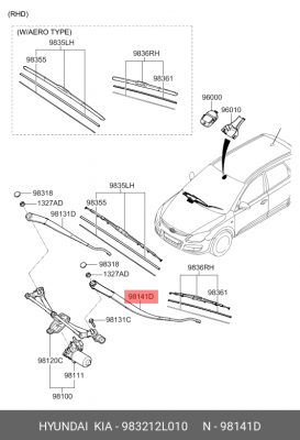 Рычаг стеклоочистителя HYUNDAI i30 (07-) правый OE 983212L010 HYUNDAI KIA