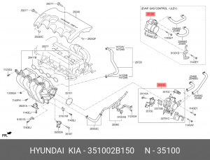 Заслонка KIA Ceed (12-),Cerato (09-),Rio (11-) дроссельная OE 351002B150 HYUNDAI KIA