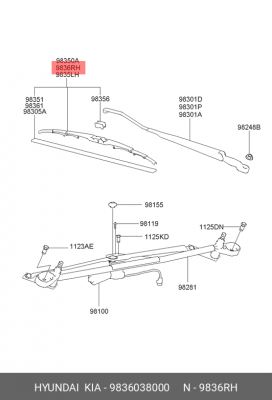 Щетка стеклоочистителя 500мм каркасная HYUNDAI HD65,72,78, правая 9836038000 HYUNDAI KIA