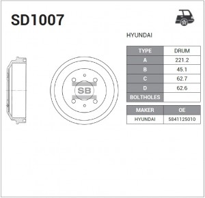 Барабан тормозной HYUNDAI ACCENT 03- (ТАГАЗ) SD1007 SD1007 SANGSIN