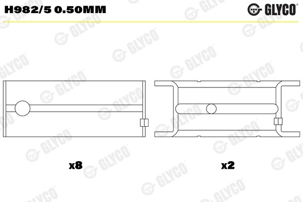 Вкладыши OPEL Kadett,Omega коренные d+0.50 комплект GLYCO H982/5 0.50MM GLYCO