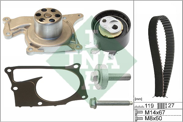 Комплект ГРМ с насосом RENAULT KANGOO II, MEGANE III 1.5dCi 530060730 530 0607 30 INA