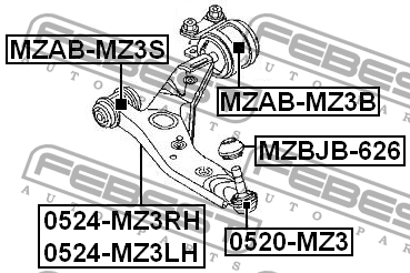 Сайлентблок рычага передний FORD FOCUS II, MAZDA 3 (BK) MZAB-MZ3S MZAB-MZ3S FEBEST