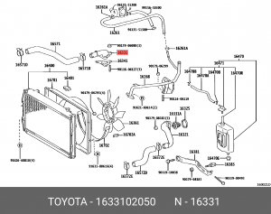 фланец системы охлаждения!\Toyota Avensis 1.8i 97-00/Corolla 1.6i 98-00 16331-02050 TOYOTA