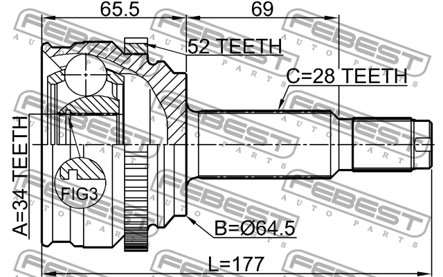ШРУС внешний 34х64,5х28 SSANG YONG RODIUS/STAVIC 2002- 1410-RODA52 1410RODA52 FEBEST