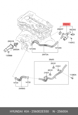 Корпус HYUNDAI Tucson (15-) термостата OE 256002E550 HYUNDAI KIA