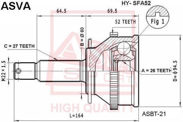 ШРУС НАРУЖНЫЙ 26x60x27 [12] HYSFA52 HY-SFA52 ASVA