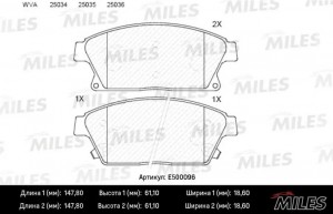 Колодки тормозные передние (Смесь CERAMIC серия PRO) CHEVROLET CRUZE/OPEL ASTRA  E500096 MILES