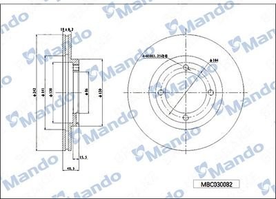 Диск тормозной TOYOTA Hiace (83-) передний (1шт.) MANDO MBC030083 MANDO