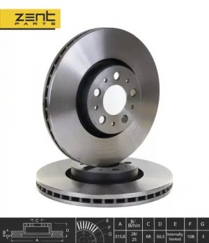 Диск тормозной передний Volvo XC90 2.5/3.0/2.4TD 02> Z06197 ZENTPARTS