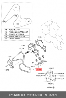Ролик приводного ремня HYUNDAI Sonata 5,Tucson (04-),Santa Fe (00-) (2.7) обводн 25286-37100 HYUNDAI KIA