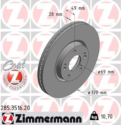 диск тормозной !перед. 320x28/49-5x114 \ Hyundai Santa Fe 13> 285.3516.20 ZIMMERMANN