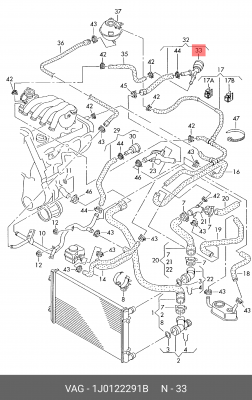 тройник!\ VW Golf/Bora 1.6FSi/2.0 98>, Skoda Octavia 2.0 99> 1J0 122 291 B VAG
