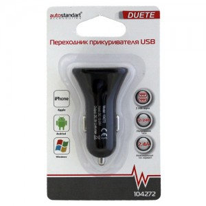 Устройство зарядное в прикуриватель 2USB 12-24V 2.1A AUTOSTANDART 104272 AVTO STANDART