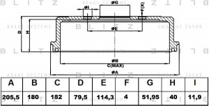 Барабан тормозной DAEWOO Matiz 98-CHEVROLET Spark 98- BT0128 BT0128 BLITZ