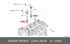 свеча зажигания!\ Nissan Teana/X-Trail 2.5 07, Renault Koleos 2.5/Laguna 3.5 08> 22401-JD01B NISSAN