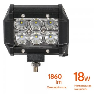 Фара светодиодная (балка) двухрядная, 6 LED рассеянный свет, 18W (98х78х65) 12/2 ALED041 AIRLINE