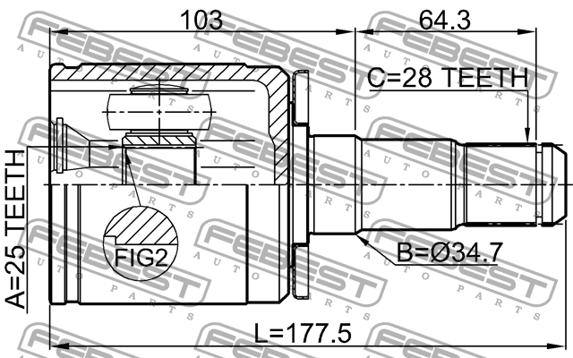 Шрус внутренний левый 25x34.5x28 0411-PD4WLH FEBEST