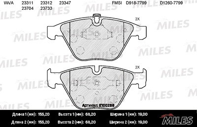Колодки тормозные передние (без датчика) (Смесь Semi-Metallic) (BMW E60/E61/E65) E100268 MILES