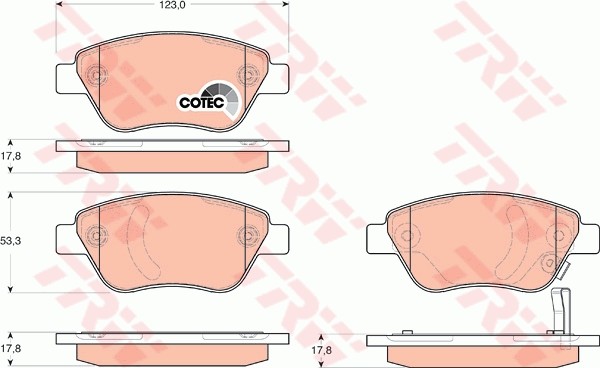 Колодки тормозные FIAT Albea (03-),Grande Punto (05-) OPEL Corsa D (06-) передни GDB1700 TRW