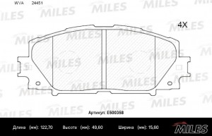 Колодки тормозные передние (Смесь CERAMIC серия PRO) TOYOTA PRIUS 1.8 09-/LEXUS  E500358 MILES