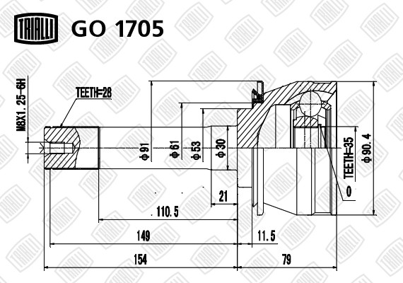 ШРУС SsangYong Musso (94-) 2.9D (наруж.) (GO 1705) GO 1705 TRIALLI