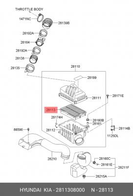 Фильтр воздушный HYUNDAI Tucson KIA Sportage OE 28113-08000 HYUNDAI KIA