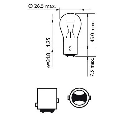Лампа 12V P21/5W BAY15d блистер (2шт.) PHILIPS 12499B2 PHILIPS