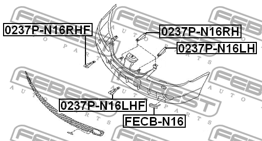 Кронштейн крепления бампера 0237P-N16LH 0237P-N16LH FEBEST