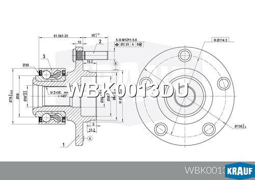 Ступица колеса с подшипником в сборе MAZDA 3 [перед., MSR] Hatchback, Saloon (BK WBK0013DU KRAUF