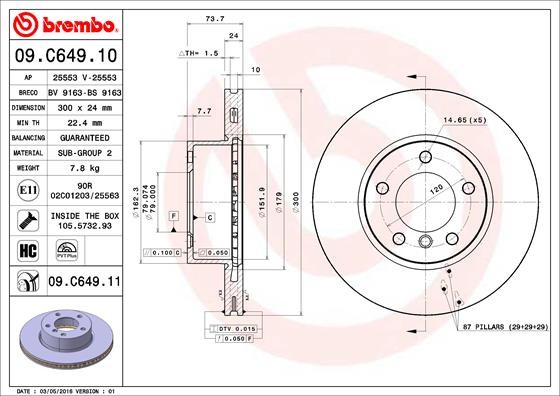 Диск тормозной 09.C649.11 09C64911 BREMBO