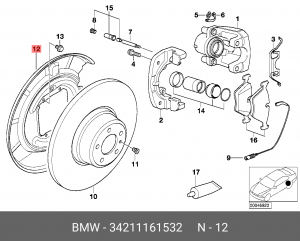 кожух защитный заднего тормозного диска правый!\ BMW E38/Z8/E52 34 21 1 161 532 BMW