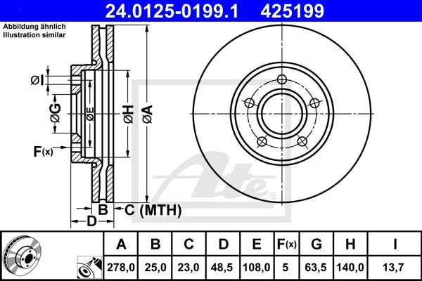 24.0125-0199.1 диск тормозной передний!\ Ford Focus/C-MAX 1.0-1.6/1.6TDCi 10> 24.0125-0199.1 ATE