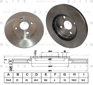 Диск тормозной передний вентилируемый TOYOTA Corolla 01- BS0387 BS0387 BLITZ
