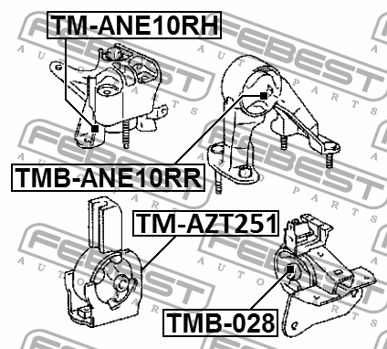 Сайленблок задней подушки двигателя TOYOTA AVENSIS T25 2003.01-2008.11 TMB-ANE10 TMB-ANE10RR FEBEST