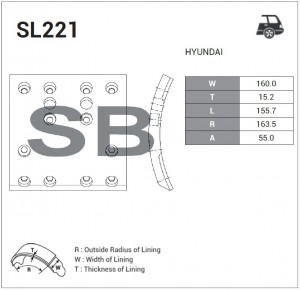 Накладка тормозной колодки HYUNDAI HD120,AeroTown R19,5 передней/задней (F1/R1)  SL221 SANGSIN