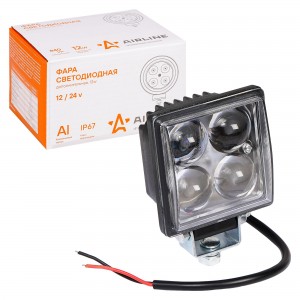 Фара светодиодная "AIRLINE" 76х76х46 мм 12W 12/24V (4 LED направленный свет, ква ALED001 AIRLINE