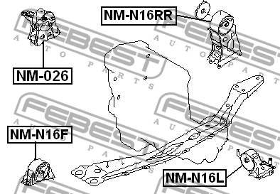 Опора двигателя правая (без кроншт) NISSAN PRIMERA P12 2001-2007 NM-026 NM-026 FEBEST