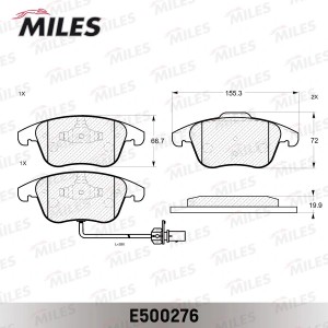 Колодки тормозные передние (с датчиком) (Смесь CERAMIC серия PRO) AUDI A4/A4 ALL E500276 MILES