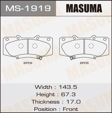 колодки дисковые передние !\ Toyota Hilux 2.5D/2.5-3.0D-4D 07> MS1919 MASUMA