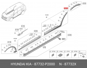 Молдинг KIA Sorento (20-) двери задней правой OE 87732P2000 HYUNDAI KIA