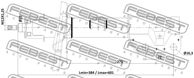Амортизатор передний левый GAS.TWIN TUBE 05110-002FL 05110-002FL FEBEST