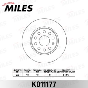 Диск тормозной задний D272мм. AUDI A3/SKODA OCTAVIA/YETI/VW GOLF VI/JETTA/JETTA  K011177 MILES