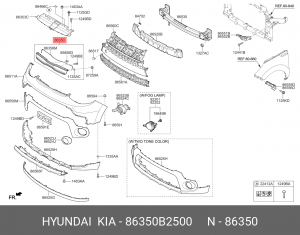 Решетка радиатора KIA Soul (16-) (CR COAT'G) OE 86350B2500 HYUNDAI KIA