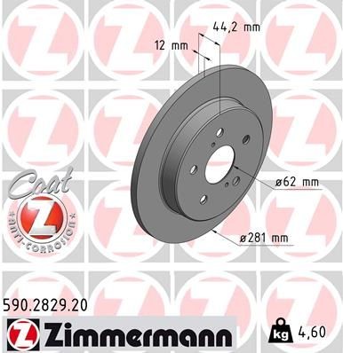 диск тормозной !задн. 281x12/44-5x114 \ Lexus ES250/NX200, Toyota Camry/Rav 4/Ve 590282920 ZIMMERMANN