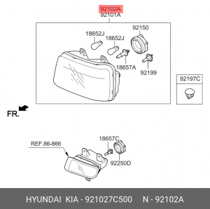 Фара HYUNDAI HD160,170,270,500 (12-) правая (электрокорректор) OE 921027C500 HYUNDAI KIA