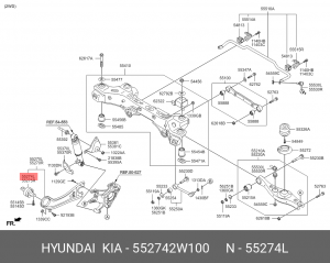 Сайлентблок HYUNDAI Santa Fe (12-) (2WD) рычага заднего продольного левого OE 552742W100 HYUNDAI KIA