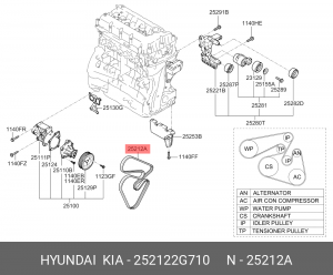 Ремень приводной поликлиновой 6PK2128 HYUNDAI ix35 (09-) KIA Sportage (10-) гене 25212-2G710 HYUNDAI KIA