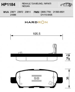 Колодки тормозные NISSAN X-Trail (T30),Pathfinder (R50) задние (4шт.) HARDRON SA HP1184 SANGSIN
