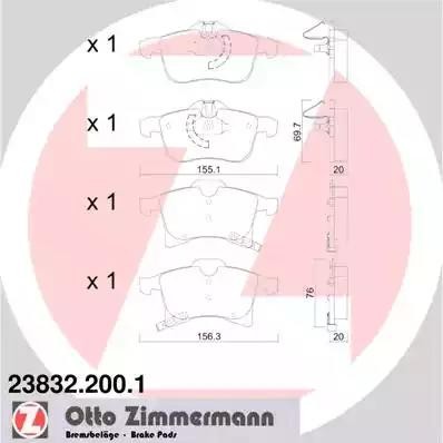 колодки дисковые !перед. 155x70x20 \ Opel Astra H/Meriva/Zafira 1.4-2.0/1.7CDTi  23832.200.1 ZIMMERMANN